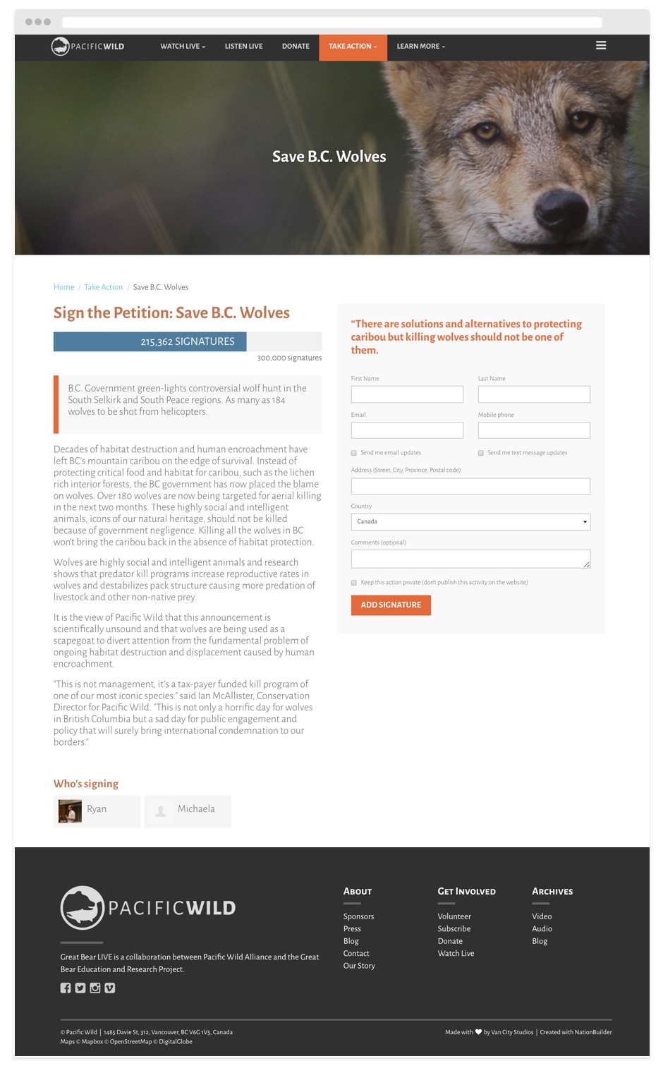 Great Bear LIVE petition page